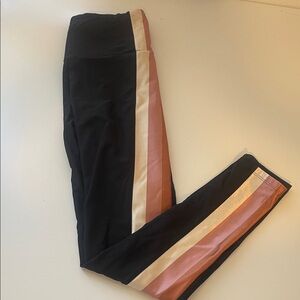 Stylish Black Leggings with Champagne, Rose Gold, and Rust Metallic Stripes